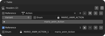 Two table elements under the "Table" sub-panel, one a normal table element and another a reference.